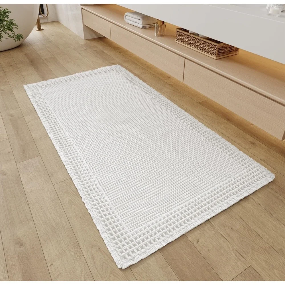 White Waffle Bath Mat 24x48 Non-Slip Absorbent Machine Washable Rug Luxury New